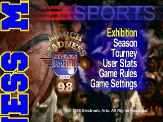 NCAA March Madness 98 title screen for Playstation